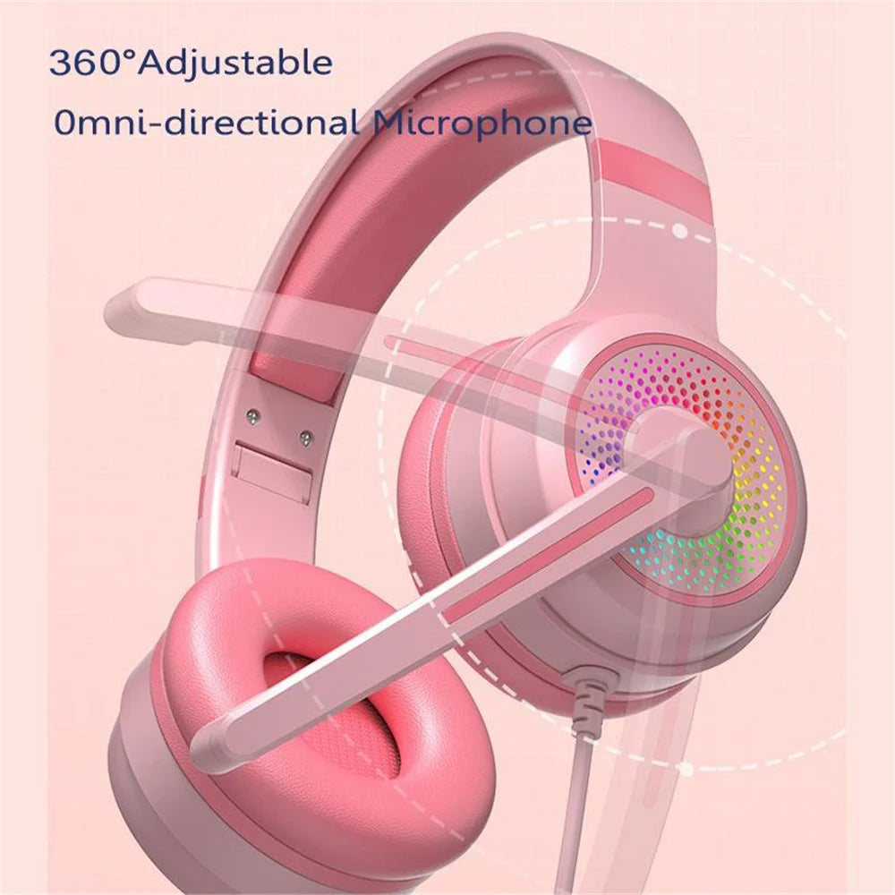 Y20 RGB Light Design Head-mounted Wired Bass Stereo Sound Headphone Computer Gaming Headset with Mic (CE Certificated) - Pink - 5