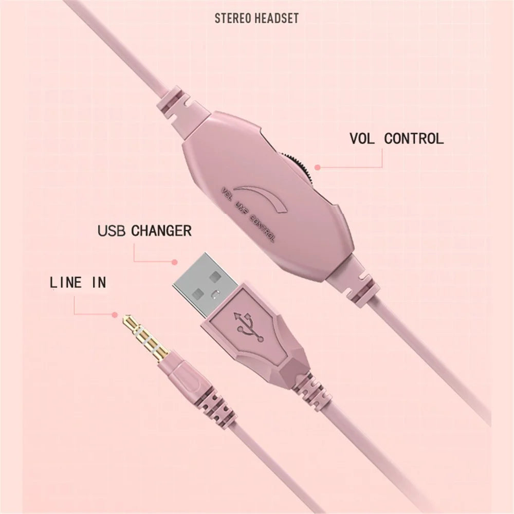 Y20 RGB Light Design Head-mounted Wired Bass Stereo Sound Headphone Computer Gaming Headset with Mic (CE Certificated) - Pink - 7