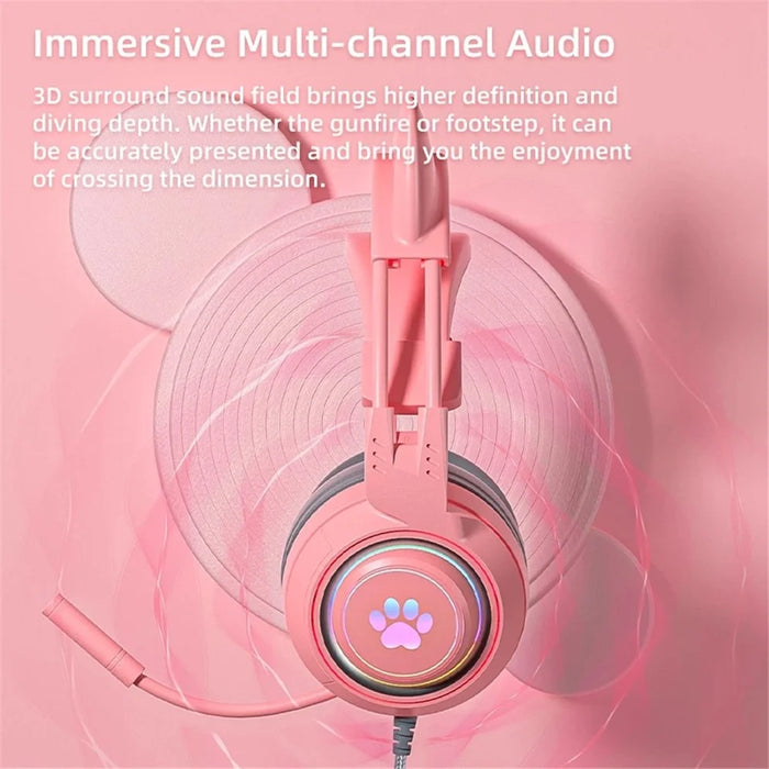 SY-G25 RGB Light Wired Headset Cat Ear Decorated Headphones with Noise Cancelling Mic 3.5mm Gaming Earphones for E-Sports - Pink - 4