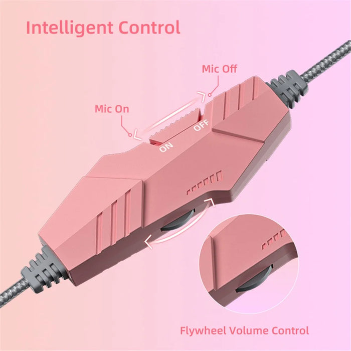 SY-G25 RGB Light Wired Headset Cat Ear Decorated Headphones with Noise Cancelling Mic 3.5mm Gaming Earphones for E-Sports - Pink - 7