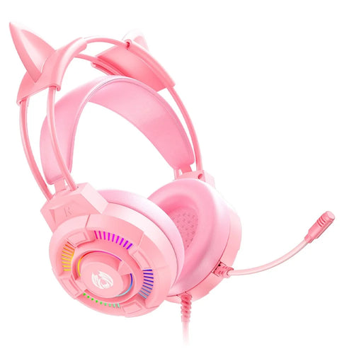 BATXELLENT H81 RGB Lighting Wired Headphone Gaming Headset with Noise Cancelling Mic, Cat Ears Design - Pink - 1