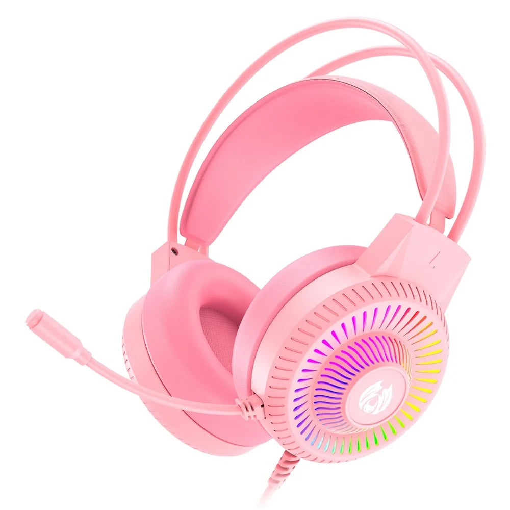 BATXELLENT H82 Wired Headphone RGB Light Gaming Headset with Noise Cancelling Mic - Pink - 1