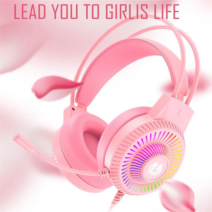 BATXELLENT H82 Wired Headphone RGB Light Gaming Headset with Noise Cancelling Mic - Pink - 2
