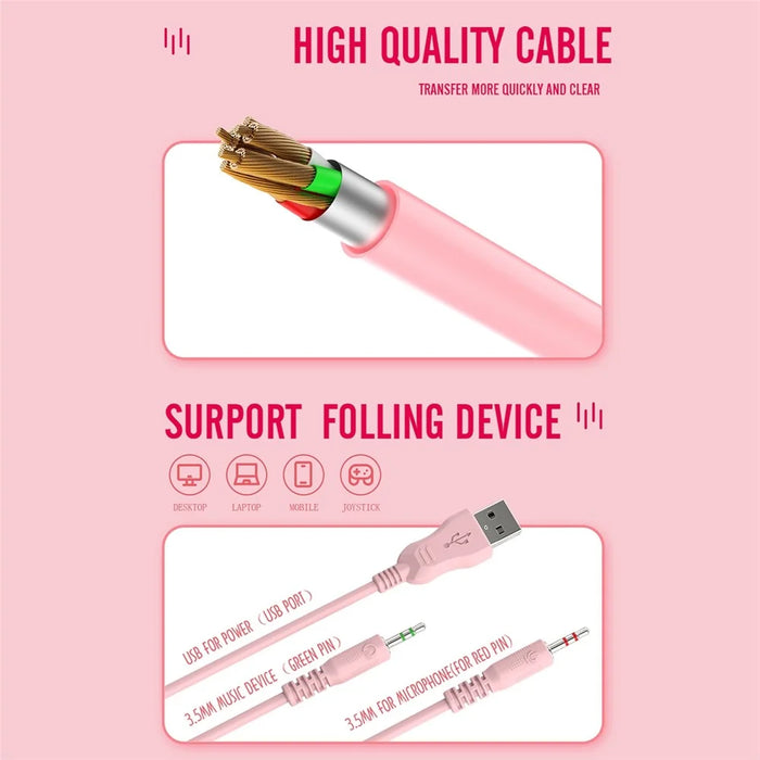 BATXELLENT H82 Wired Headphone RGB Light Gaming Headset with Noise Cancelling Mic - Pink - 3