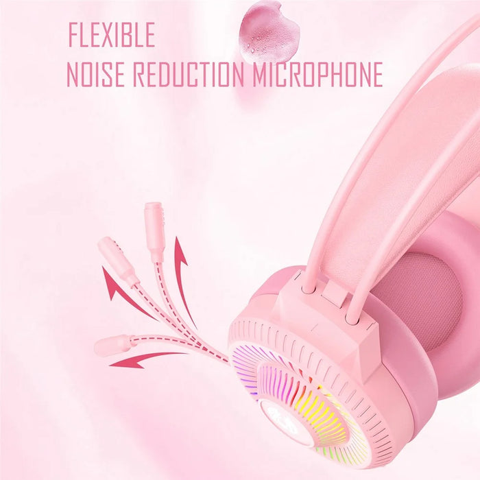 BATXELLENT H82 Wired Headphone RGB Light Gaming Headset with Noise Cancelling Mic - Pink - 4