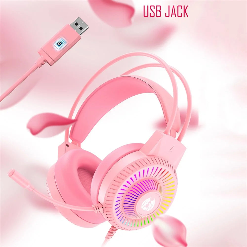 BATXELLENT H82 Wired Headphone RGB Light Gaming Headset with Noise Cancelling Mic - Pink - 6