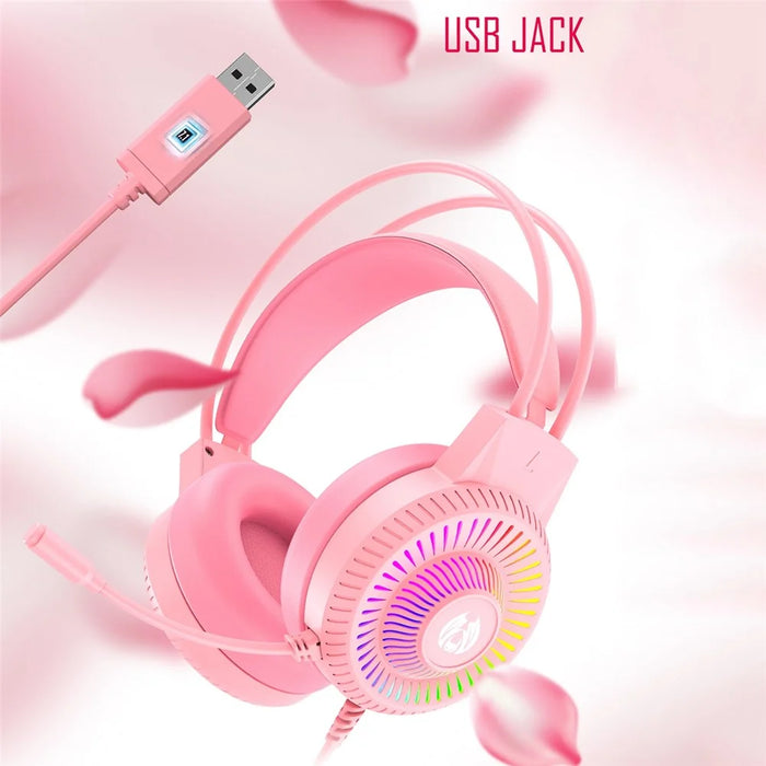BATXELLENT H82 Wired Headphone RGB Light Gaming Headset with Noise Cancelling Mic - Pink - 6
