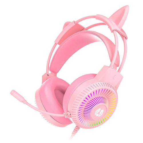 BATXELLENT H82 Cat Ears Design Wired Headphone RGB Light Gaming Headset with Noise Cancelling Mic - Pink - 1