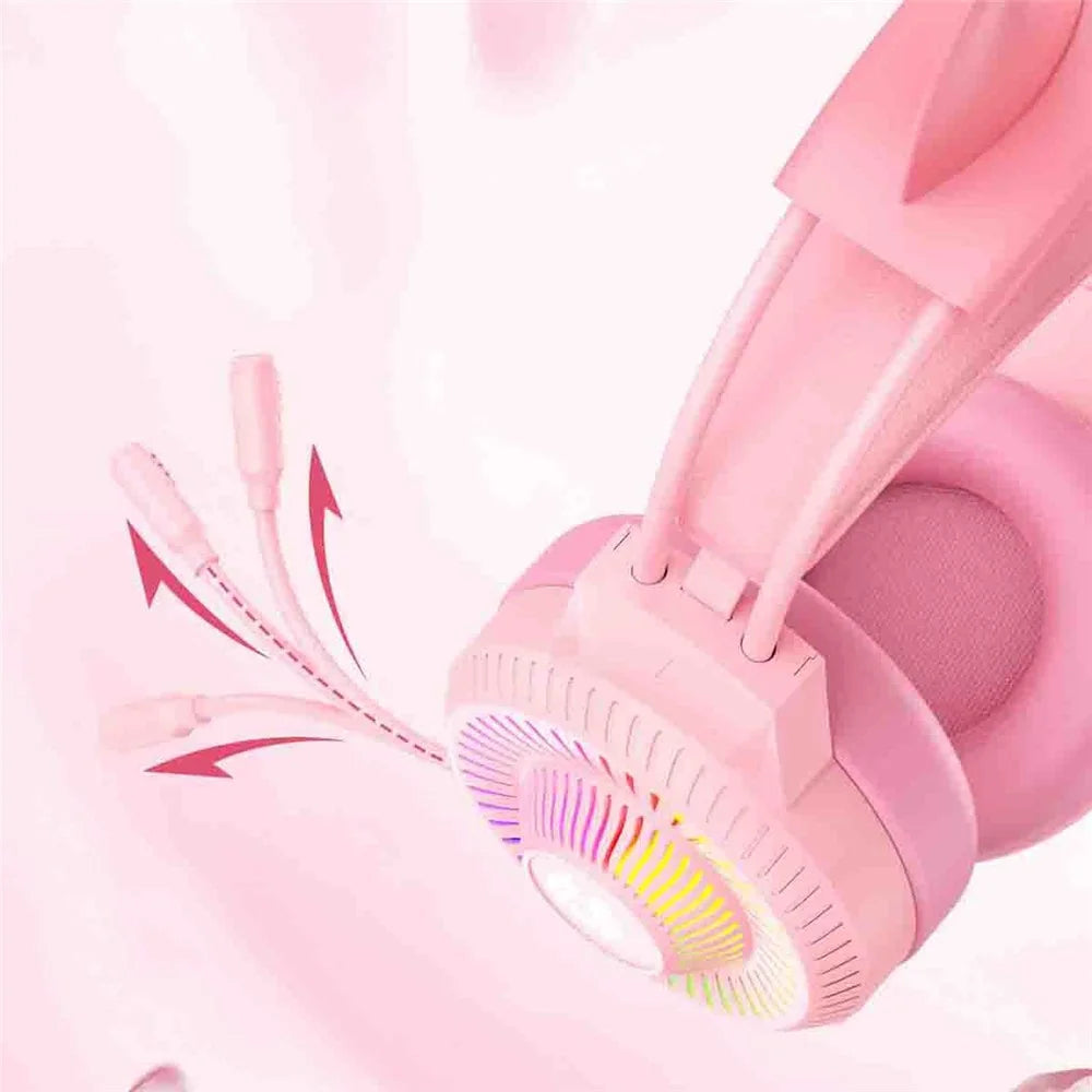 BATXELLENT H82 Cat Ears Design Wired Headphone RGB Light Gaming Headset with Noise Cancelling Mic - Pink - 5