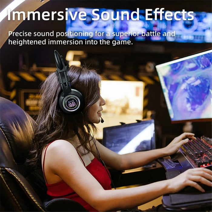 SY-G25 Devil Ears Design RGB Lighting Wired Control Gaming Earphone 3D Surround Sound Game Headset with HD Mic - Black - 5
