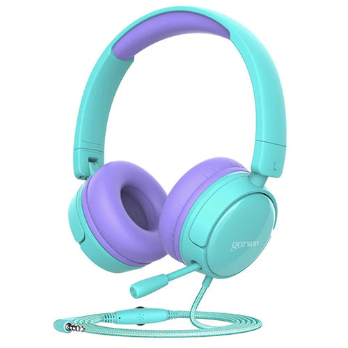 GORSUN A62 Children Wired Headset Adjustable Headphones Cute Ears Earphones with Mic for Listening Learning - Purple - 1