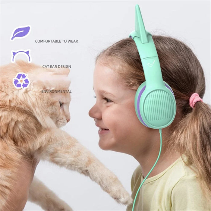GORSUN GS-E66V Kids 3.5mm Wired Headphone with Detachable Cat Ears Decor Foldable Children Headset - Black - 3
