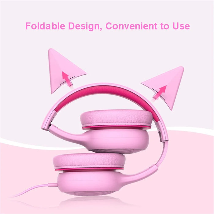 GORSUN GS-E66V Kids 3.5mm Wired Headphone with Detachable Cat Ears Decor Foldable Children Headset - Black - 7