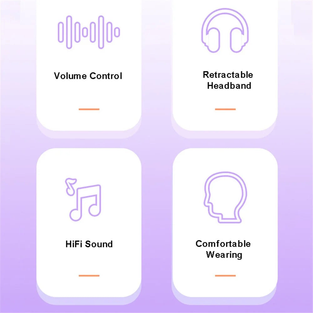 VINAMASS A63 Wired Kids Headphone Retractable Headband HiFi Music 85db Children Headset - Purple - 2