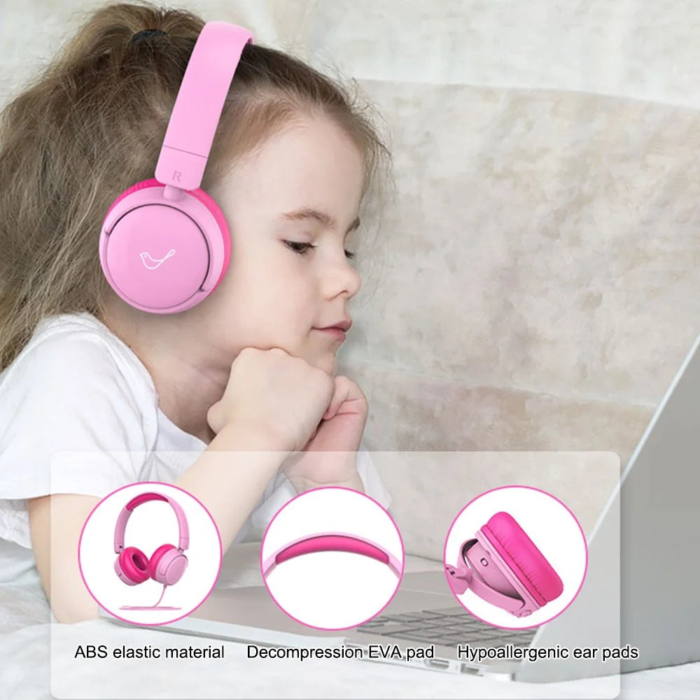 GORSUN GS-E62V Cat Ear Decor Folding Children Headphone Wired HiFi Earphone Over-ear Kid Headset - Pink - 3