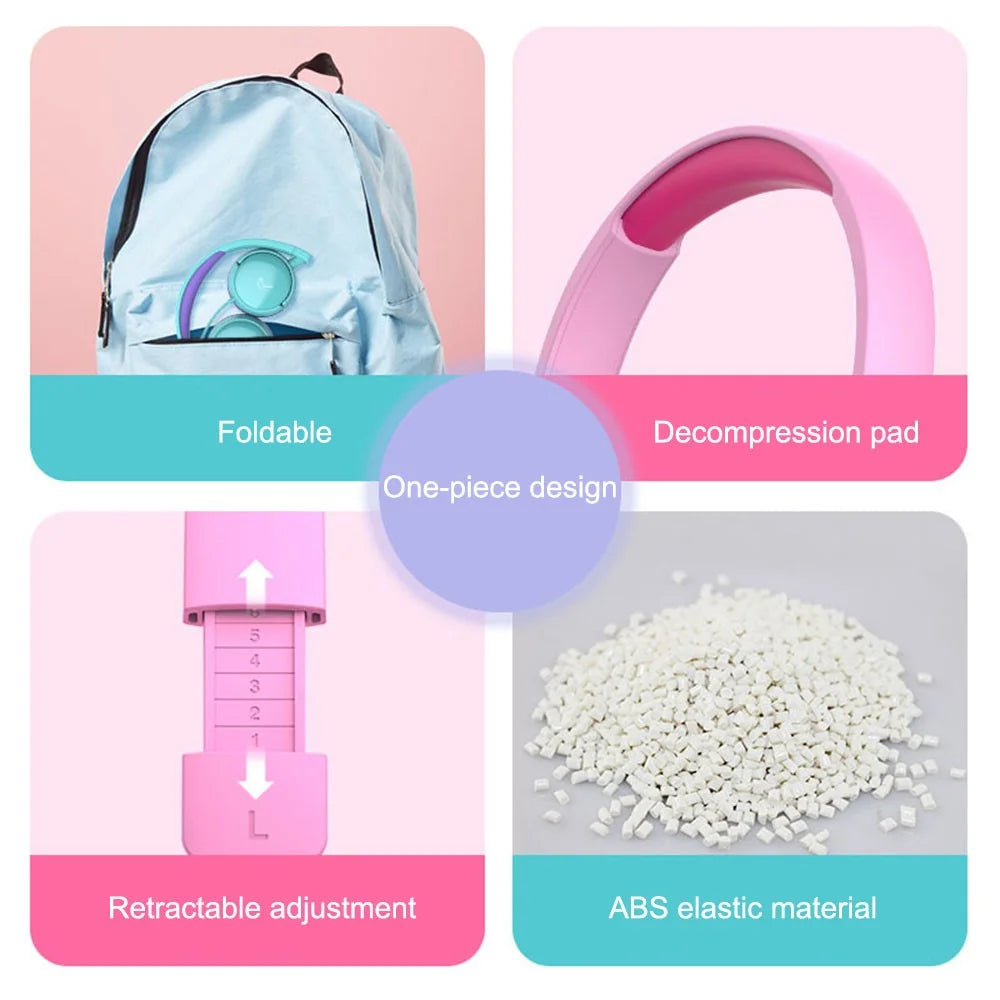 GORSUN GS-E62V Cat Ear Decor Folding Children Headphone Wired HiFi Earphone Over-ear Kid Headset - Pink - 5