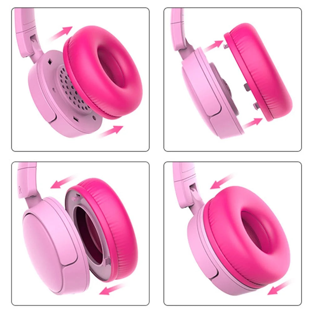 GORSUN GS-E62V Cat Ear Decor Folding Children Headphone Wired HiFi Earphone Over-ear Kid Headset - Pink - 6