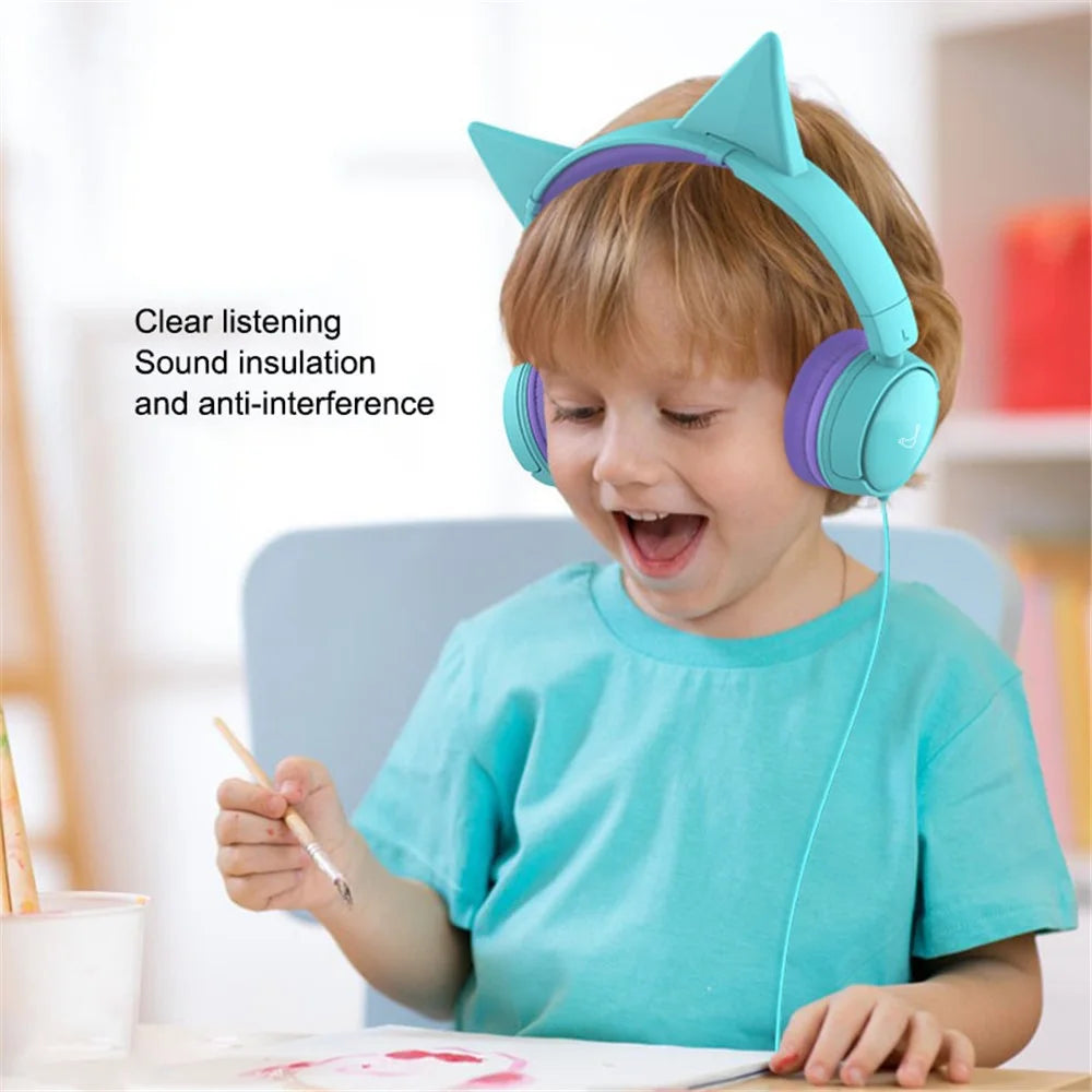 GORSUN GS-E62V Cat Ear Decor Folding Children Headphone Wired HiFi Earphone Over-ear Kid Headset - Pink - 7