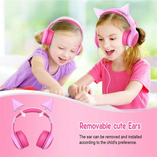 GORSUN GS-E61V 3.5mm Wired Kids Headphone Foldable Children Music Headset with Detachable Cat Ears Decor - Pink - 2