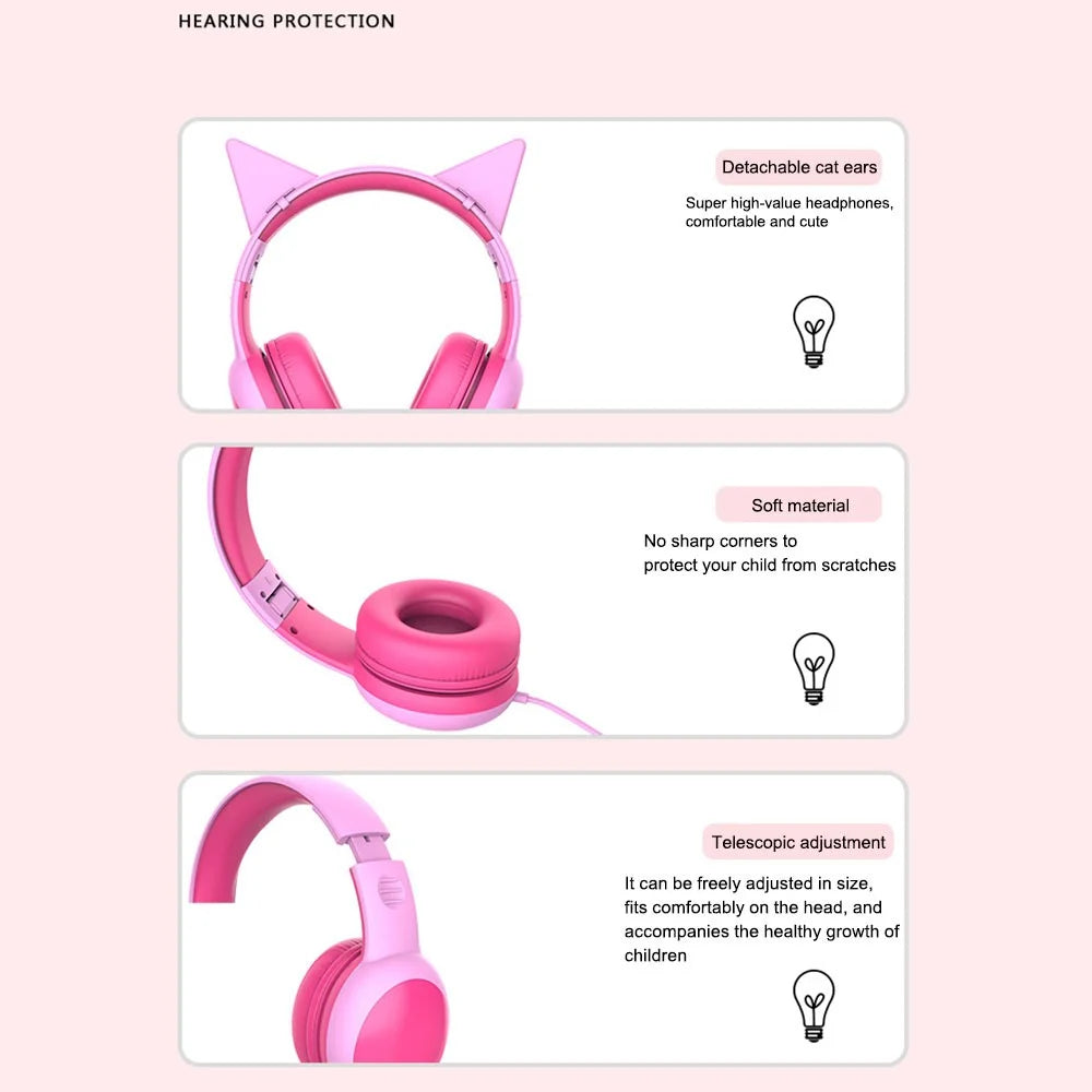 GORSUN GS-E61V 3.5mm Wired Kids Headphone Foldable Children Music Headset with Detachable Cat Ears Decor - Pink - 4