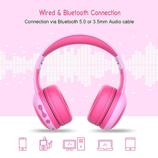 GORSUN GS-E61 Kids Over-ear Bluetooth-compatible Headphone Foldable Earphone Children Music 3.5mm AUX Headset with Detachable Cat Ears Decor - Pink - 2