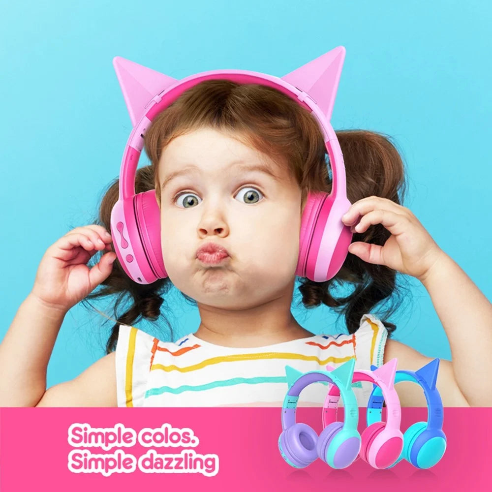 GORSUN GS-E61 Kids Over-ear Bluetooth-compatible Headphone Foldable Earphone Children Music 3.5mm AUX Headset with Detachable Cat Ears Decor - Pink - 3