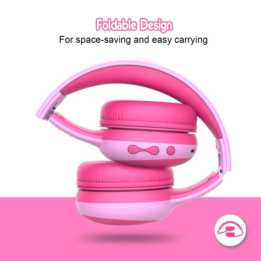 GORSUN GS-E61 Kids Over-ear Bluetooth-compatible Headphone Foldable Earphone Children Music 3.5mm AUX Headset with Detachable Cat Ears Decor - Pink - 4