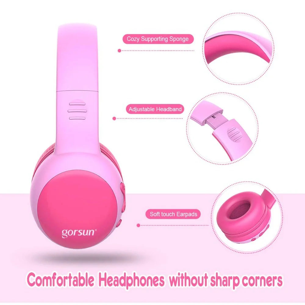 GORSUN GS-E61 Kids Over-ear Bluetooth-compatible Headphone Foldable Earphone Children Music 3.5mm AUX Headset with Detachable Cat Ears Decor - Pink - 5
