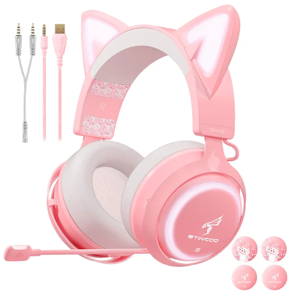 SOMIC GS510 Cat Ear Design USB+3.5mm Wired Over-Ear E-sports Headphone Music Gaming Headset with LED Light - Pink - 1