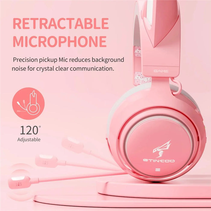 SOMIC GS510 Cat Ear Design USB+3.5mm Wired Over-Ear E-sports Headphone Music Gaming Headset with LED Light - Pink - 3