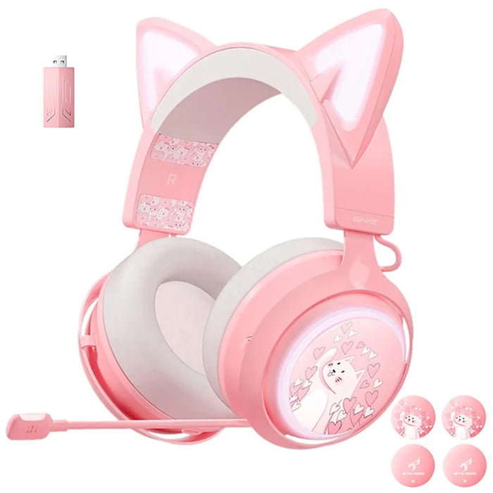SOMIC GS510 2.4G Wireless Over-Ear E-sports Headphone Cute Cat Ear RGB LED Light Music Gaming Live Headset - Pink - 1