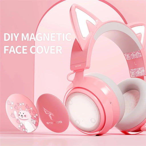 SOMIC GS510 2.4G Wireless Over-Ear E-sports Headphone Cute Cat Ear RGB LED Light Music Gaming Live Headset - Pink - 2