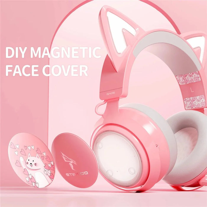 SOMIC GS510 2.4G Wireless Over-Ear E-sports Headphone Cute Cat Ear RGB LED Light Music Gaming Live Headset - Pink - 2