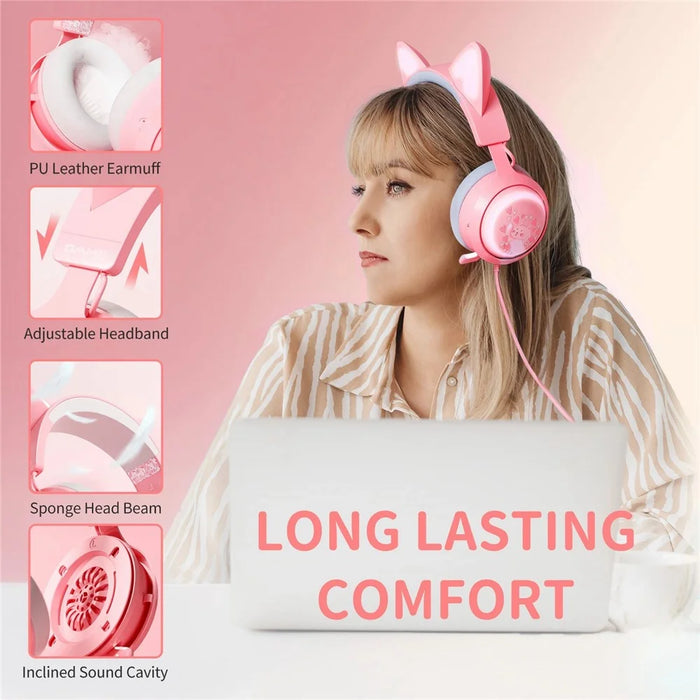 SOMIC GS510 2.4G Wireless Over-Ear E-sports Headphone Cute Cat Ear RGB LED Light Music Gaming Live Headset - Pink - 4