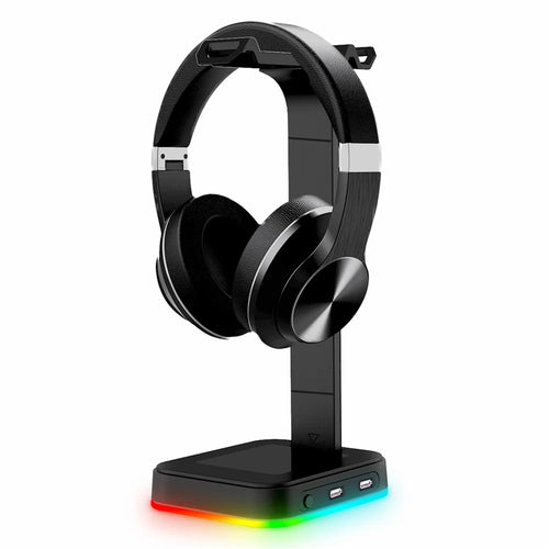 RGBD9  RGB Color Changing Light Headset Rack Holder Dual USB Hub Gaming Headset Display Stand - 1