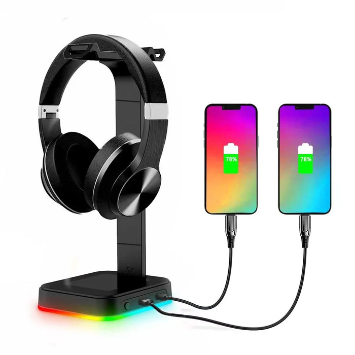 RGBD9  RGB Color Changing Light Headset Rack Holder Dual USB Hub Gaming Headset Display Stand - 3