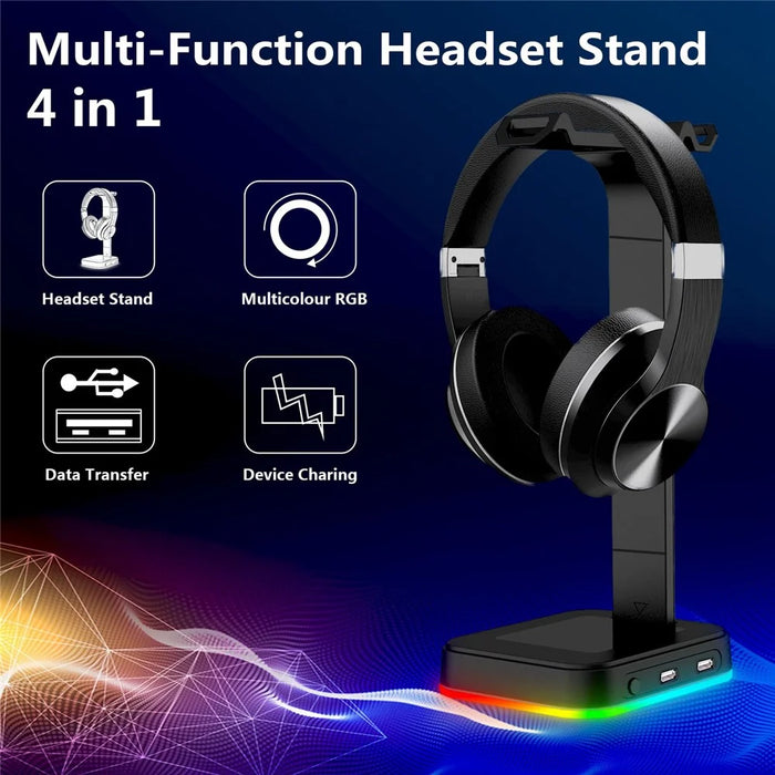 RGBD9  RGB Color Changing Light Headset Rack Holder Dual USB Hub Gaming Headset Display Stand - 5