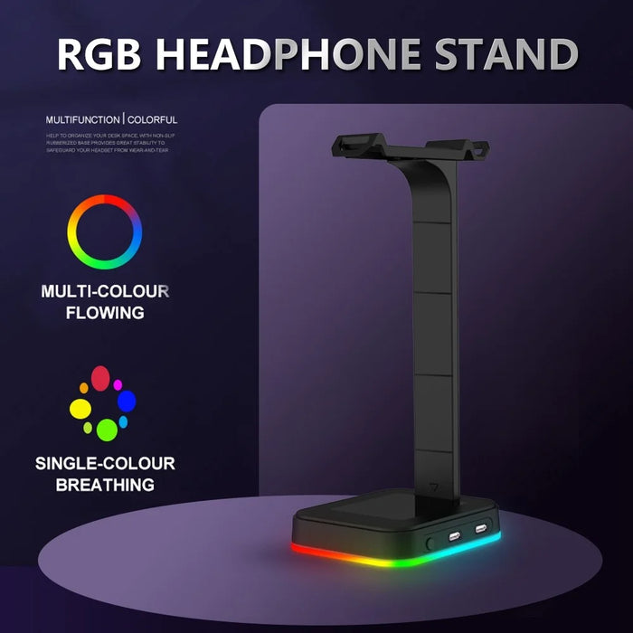 RGBD9  RGB Color Changing Light Headset Rack Holder Dual USB Hub Gaming Headset Display Stand - 7