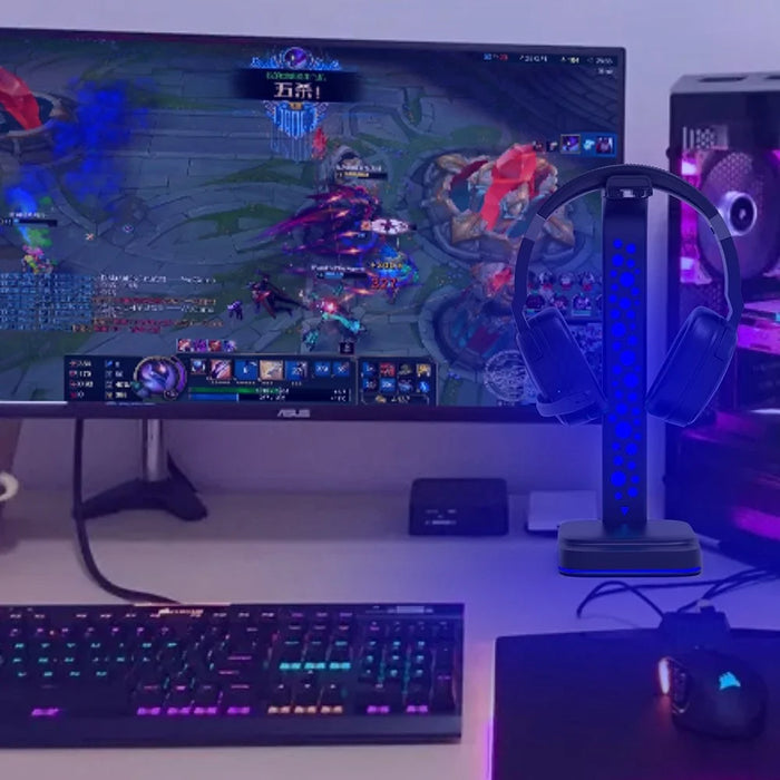 G2 RGB Headphone Stand Gaming Headset Holder Gaming Headset Desk Hook Hanger Mount with 2 USB Chargers and 9 Light Modes - 5