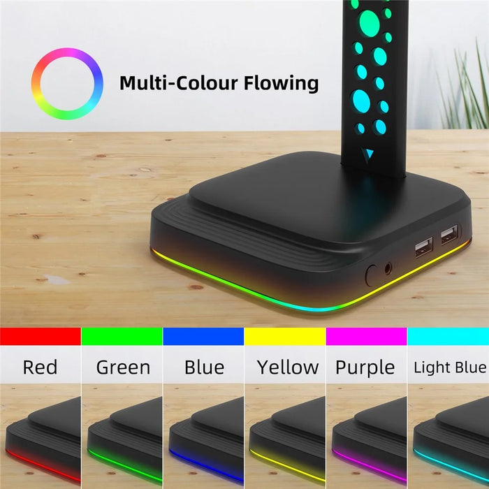 G2 RGB Headphone Stand Gaming Headset Holder Gaming Headset Desk Hook Hanger Mount with 2 USB Chargers and 9 Light Modes - 6