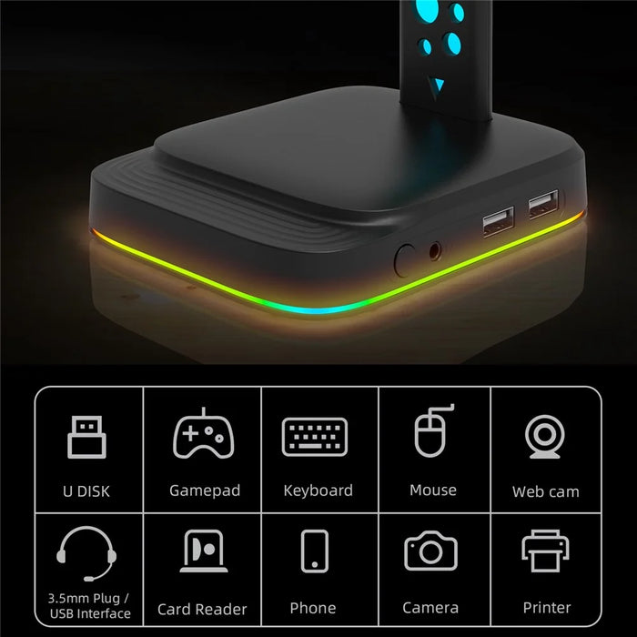G2 RGB Headphone Stand Gaming Headset Holder Gaming Headset Desk Hook Hanger Mount with 2 USB Chargers and 9 Light Modes - 7