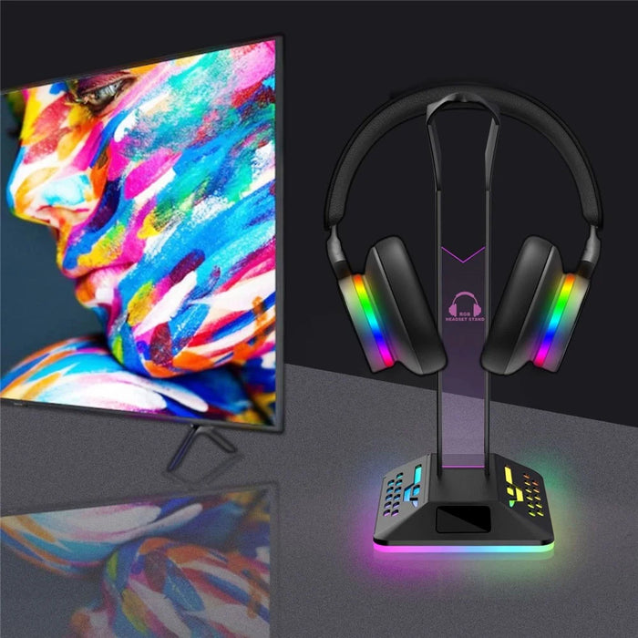 RGBD8 Dual USB Hub Headset Holder RGB Color Changing Light Gaming Headphone Display Stand - 4