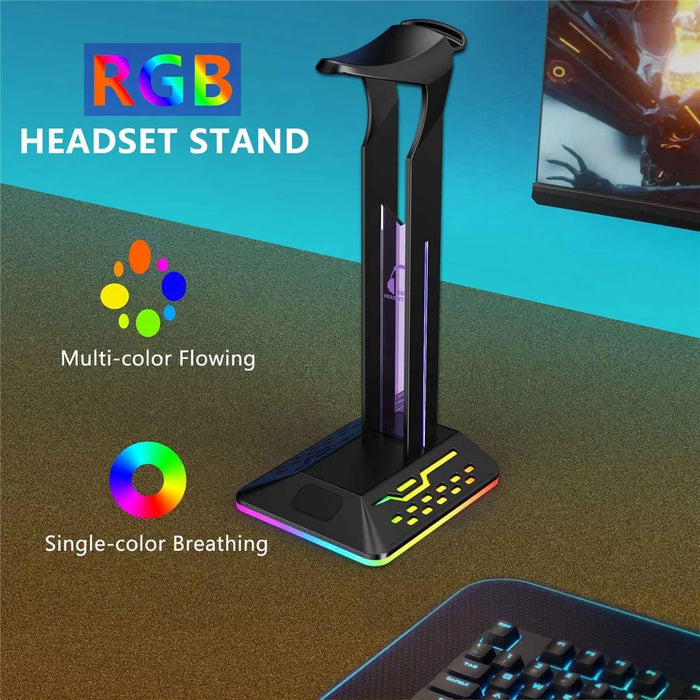 RGBD8 Dual USB Hub Headset Holder RGB Color Changing Light Gaming Headphone Display Stand - 5