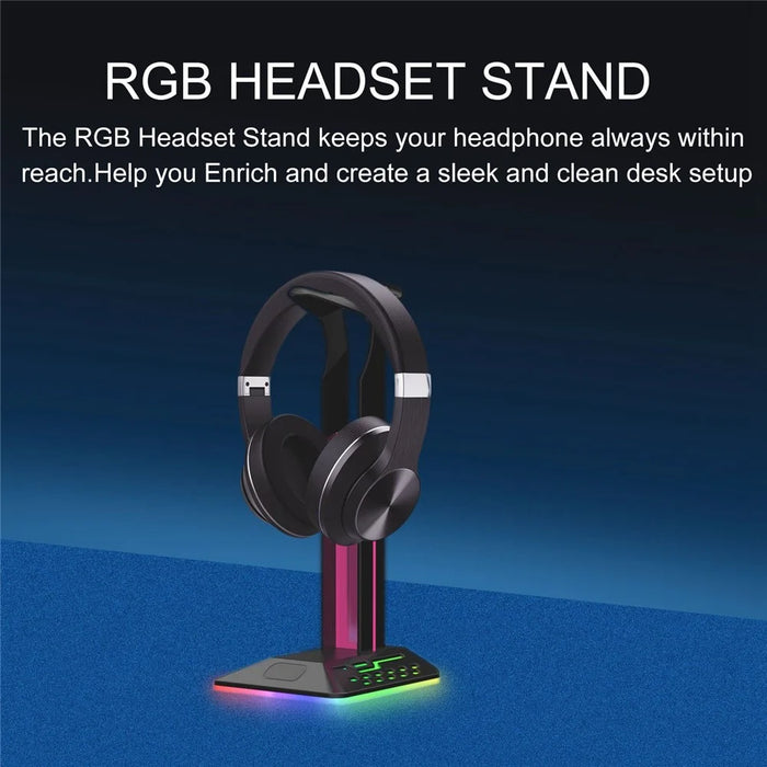 RGBD8 Dual USB Hub Headset Holder RGB Color Changing Light Gaming Headphone Display Stand - 7