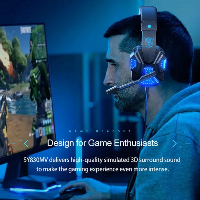 SOYTO SY830 Wired Headset Lightweight Gaming Headphone Computer Cell Phone Headset with USB Lighting - Blue - 7