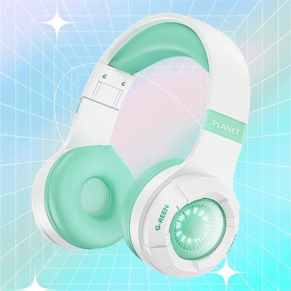 KE25 Wireless Bluetooth-compatible Headphone Over-Ear Music Headset RGB Stereo for Kids Boys Girls - Green - 2