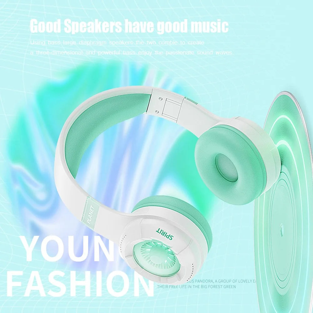 KE25 Wireless Bluetooth-compatible Headphone Over-Ear Music Headset RGB Stereo for Kids Boys Girls - Green - 3