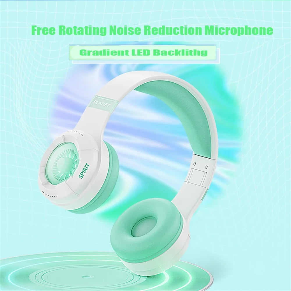KE25 Wireless Bluetooth-compatible Headphone Over-Ear Music Headset RGB Stereo for Kids Boys Girls - Green - 6