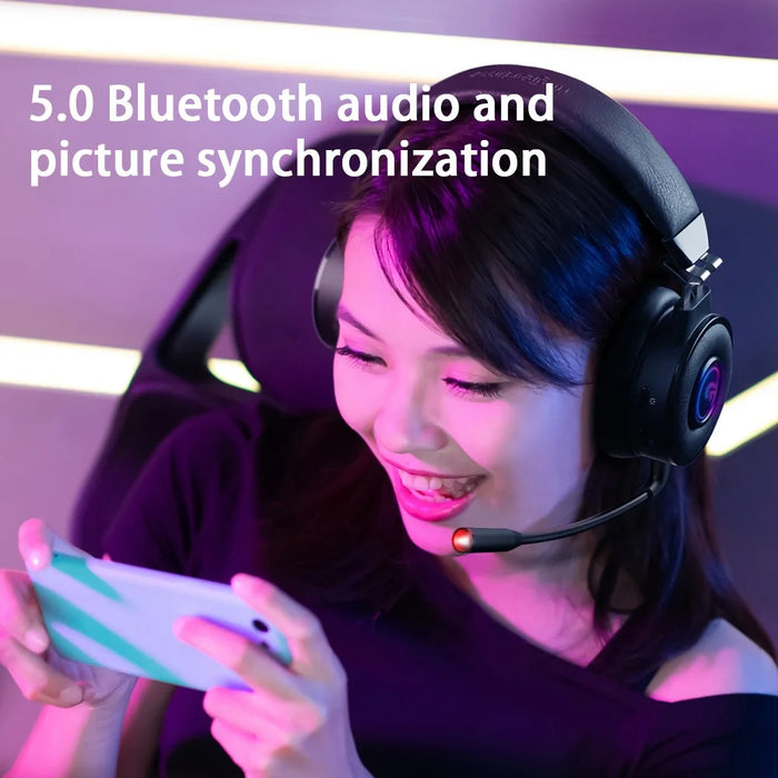 FINGERTIME Wireless Gaming Headset with RGB Light, Bluetooth-compatible Headset Retractable Over-Ear Headphone with Mic - 3
