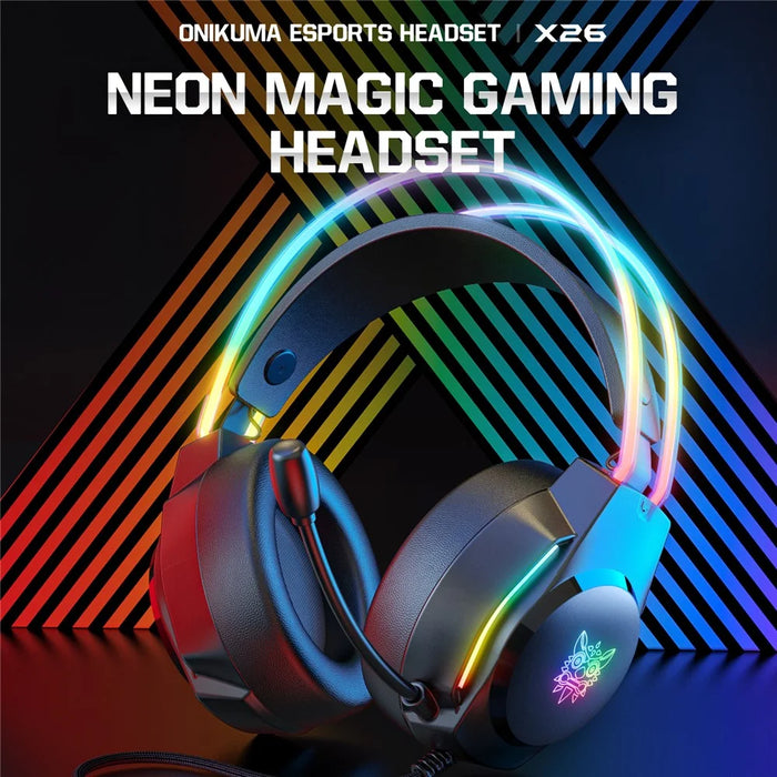 ONIKUMA X26 E-sports Gaming Headset with RGB Lighting Noise Reduction Wired Headphone - Black - 3